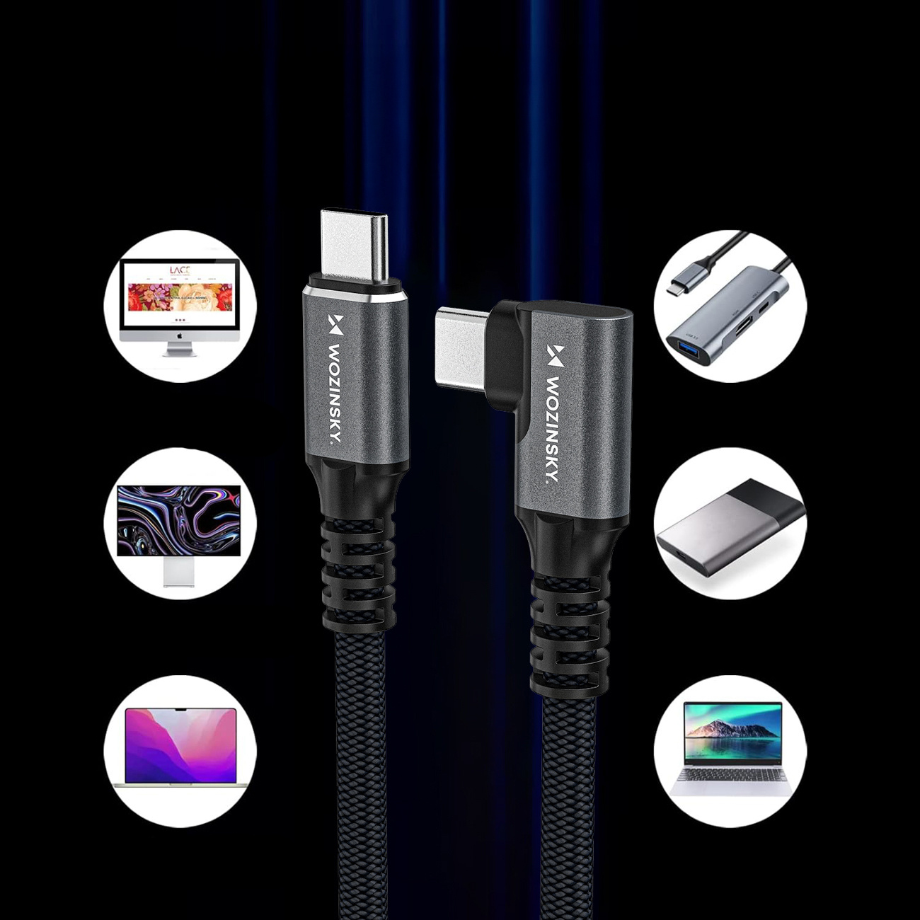 Kabel przewód kątowy Thunderbolt 4 USB-C 240W 4K 1m - czarny (6)