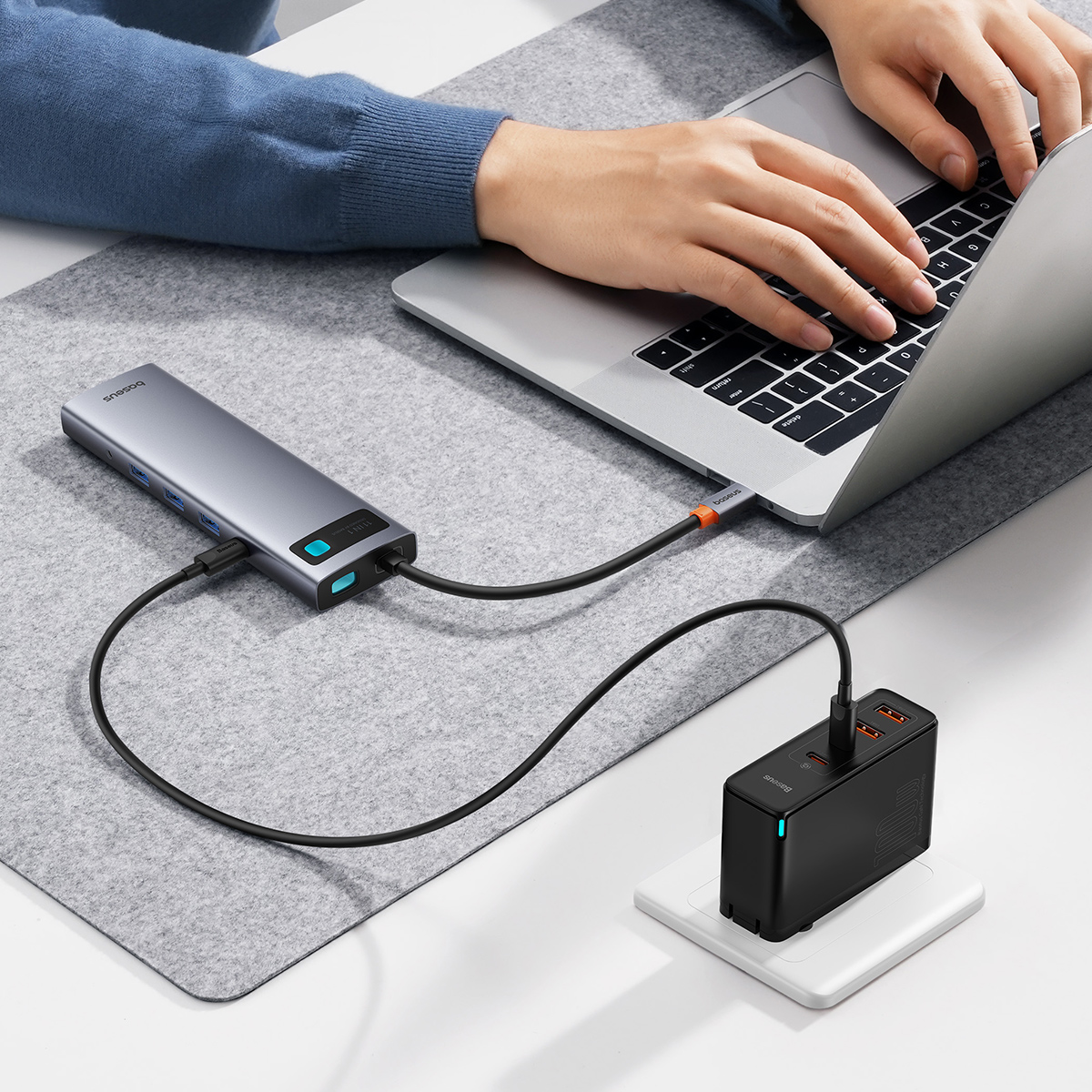 11w1 HUB adapter USB-C do USB-C PD 4x USB HDMI VGA AUX RJ45 SD TF szary (3)