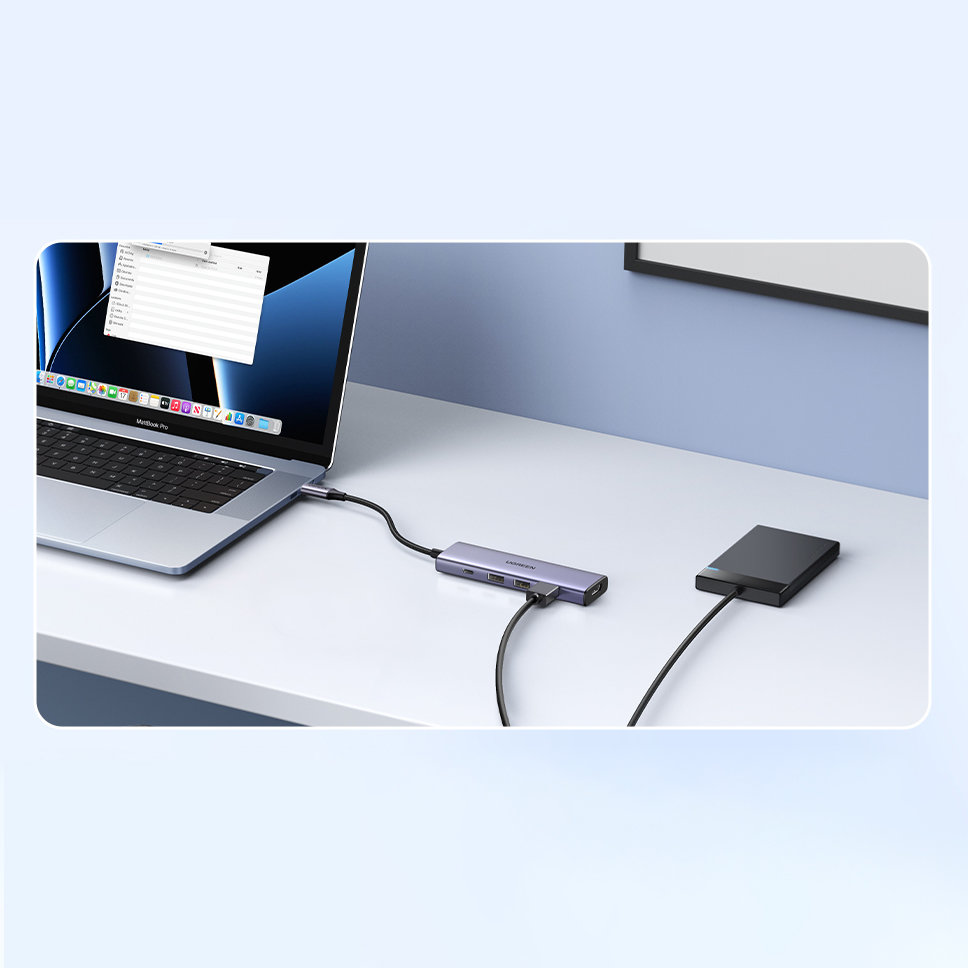 5w1 Wielofunkcyjny HUB adapter USB-C 3x USB-A HDMI 4K PD 100W szary (4)
