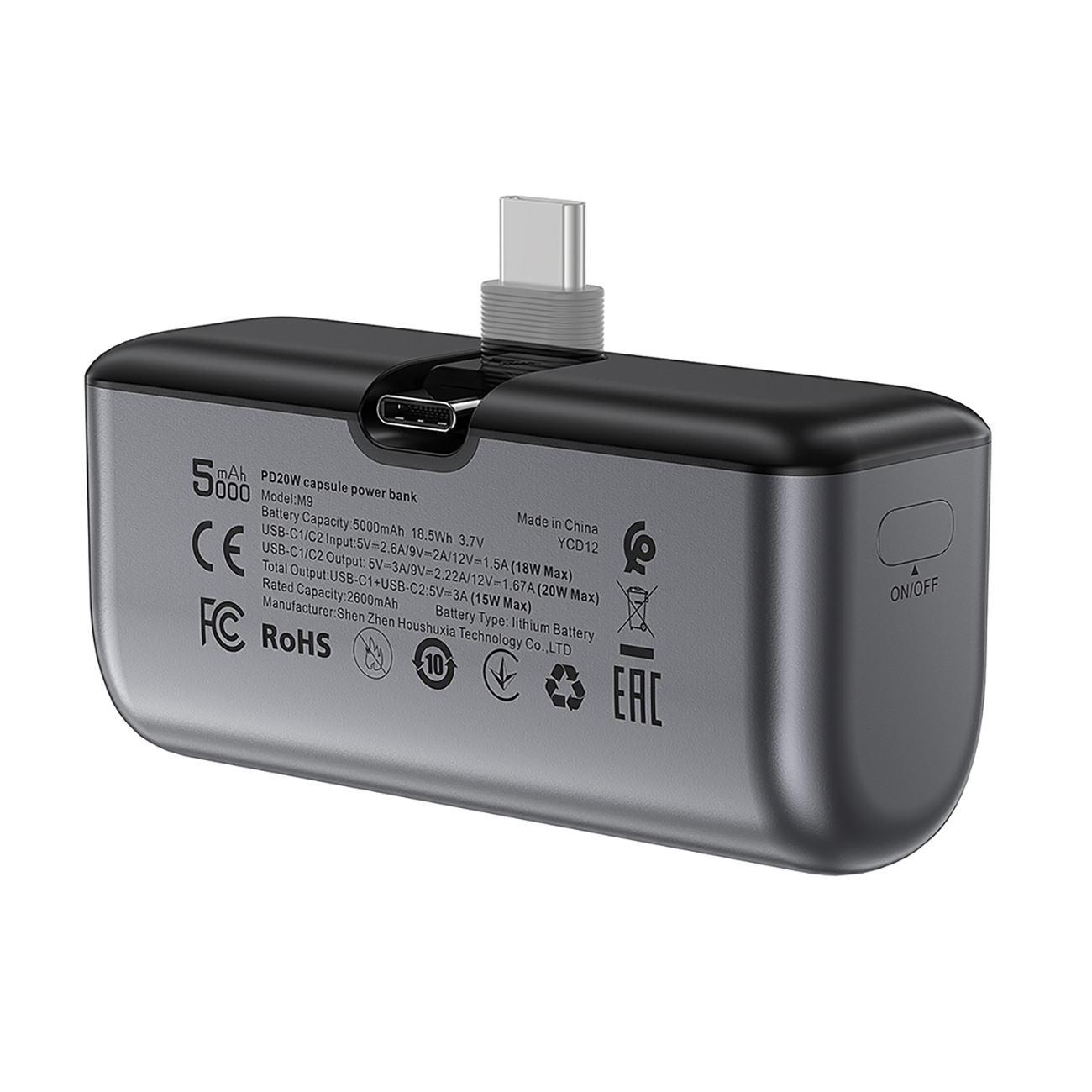MINI Powerbank 5000mAh do telefonu USB-C PD 20W - czarny (3)