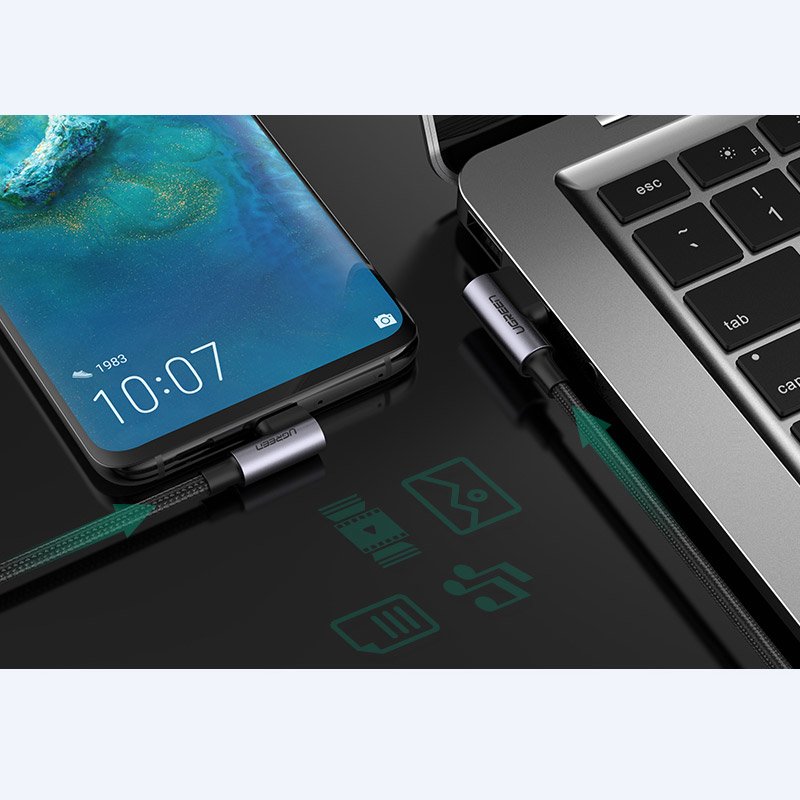 Kątowy kabel przewód USB - USB-C QC 3.0 3A 1m szary (5)