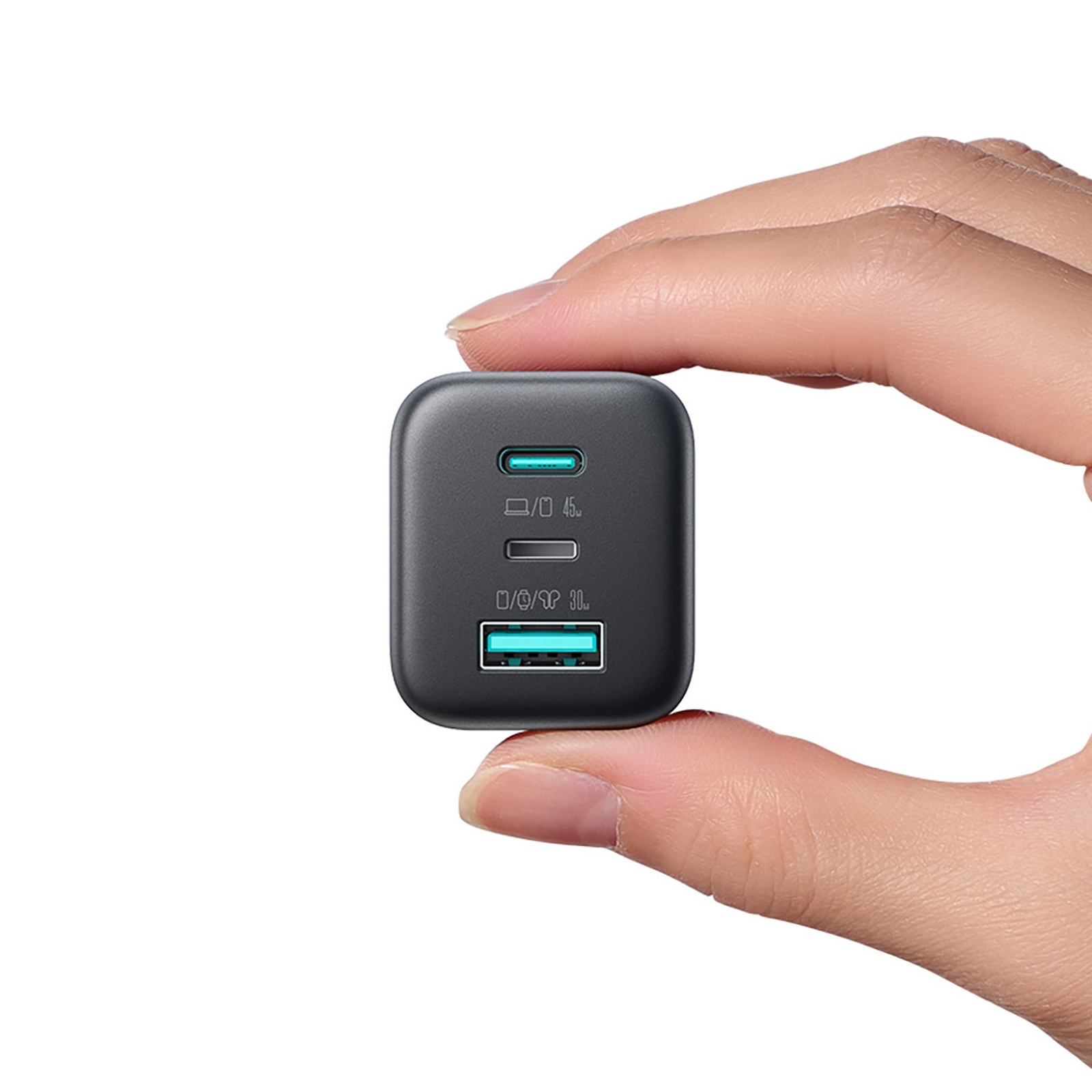Ładowarka sieciowa USB-C iPhone Lightning USB-A GaN 45W - czarna (8)