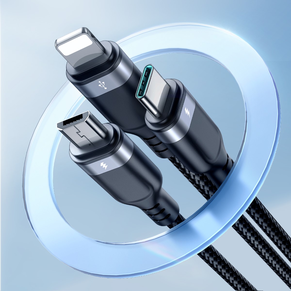 3w1 Kabel przewód USB Multi-Use Series do Lightning USB-C micro USB 30cm czarny (8)