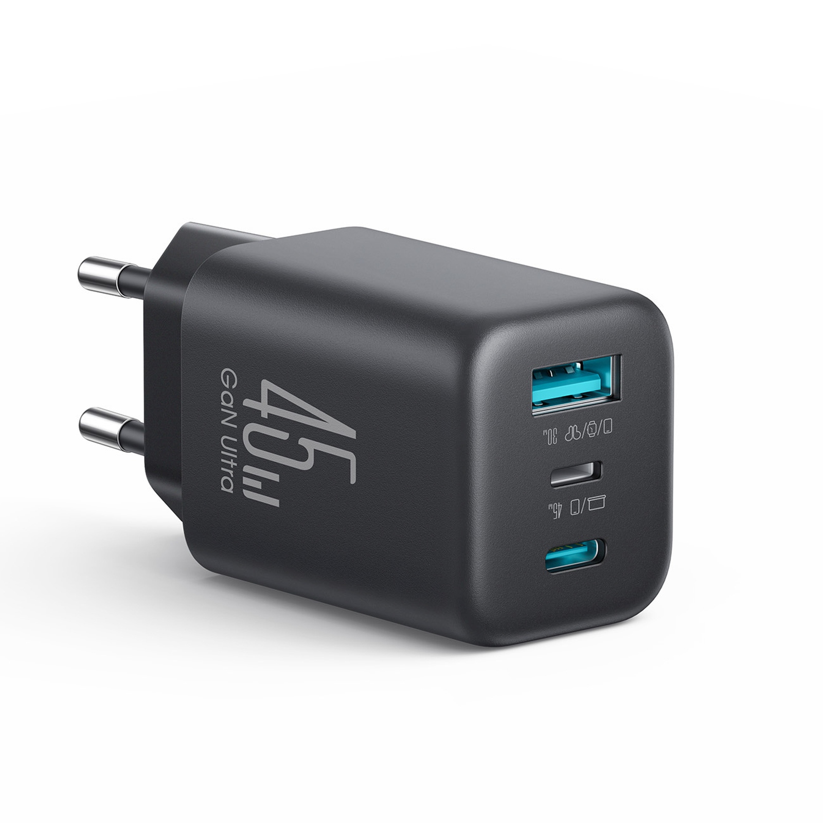 Ładowarka sieciowa USB-C iPhone Lightning USB-A GaN 45W - czarna (3)