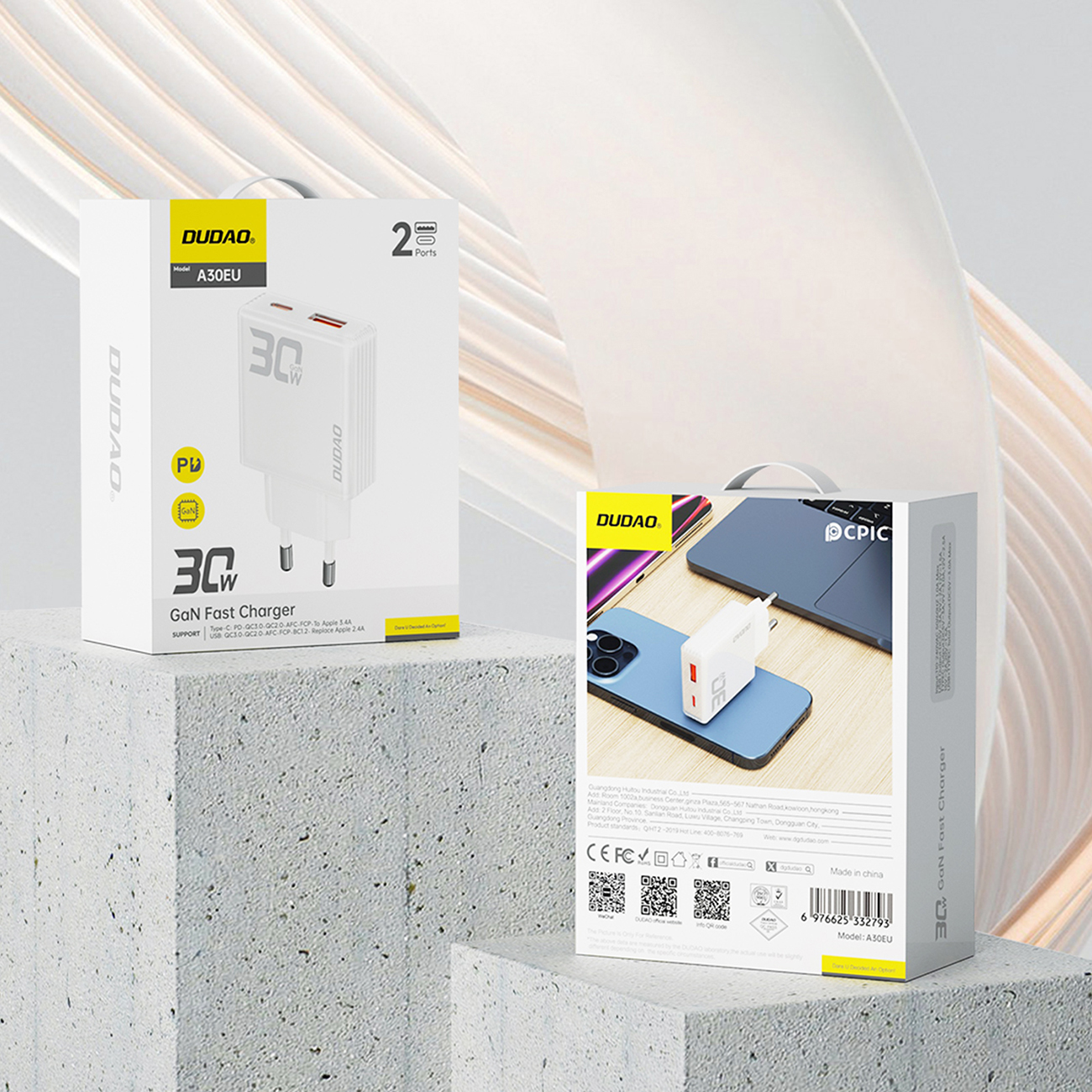 Ładowarka sieciowa GaN A30EUL 30W USB-A USB-C - biała (8)