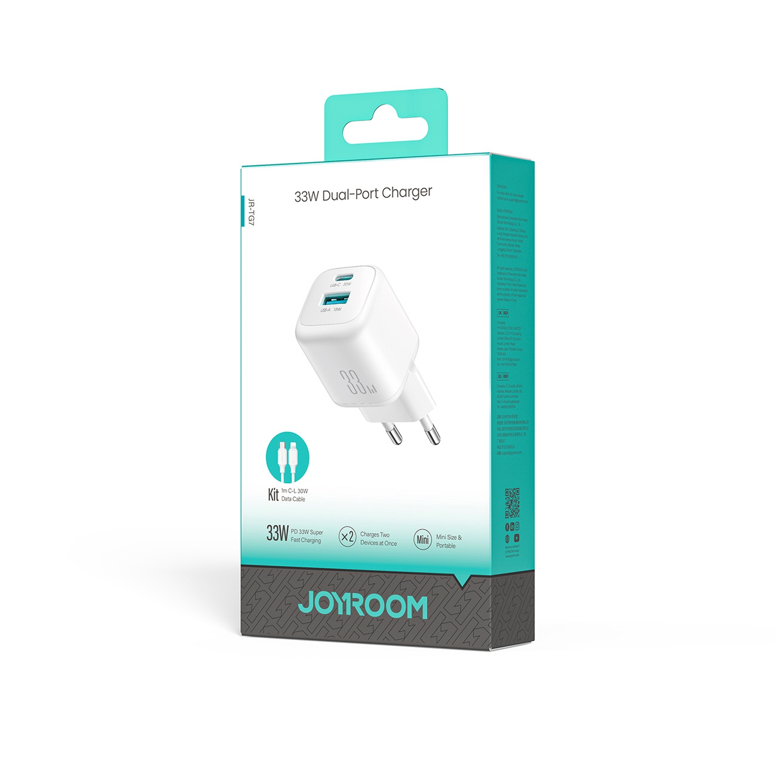 Ładowarka sieciowa USB-A USB-C z kablem USB-C - iPhone Lightning 33W - biała (8)