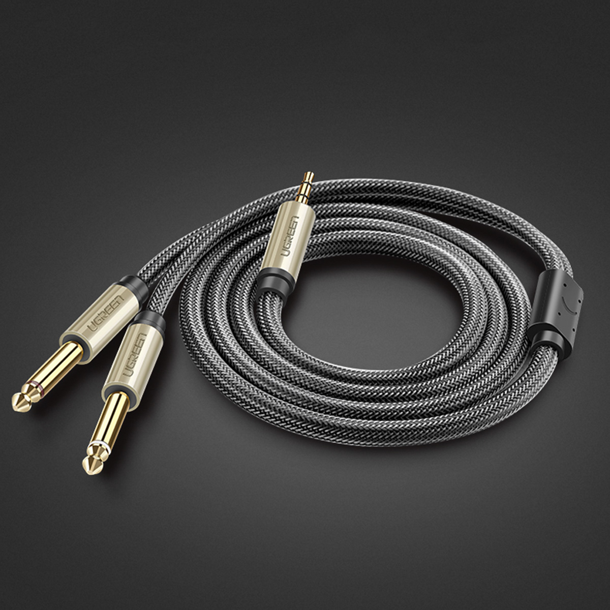 Kabel przewód audio mini jack 3.5 mm - 2 x jack 6.35mm 2m szary (8)
