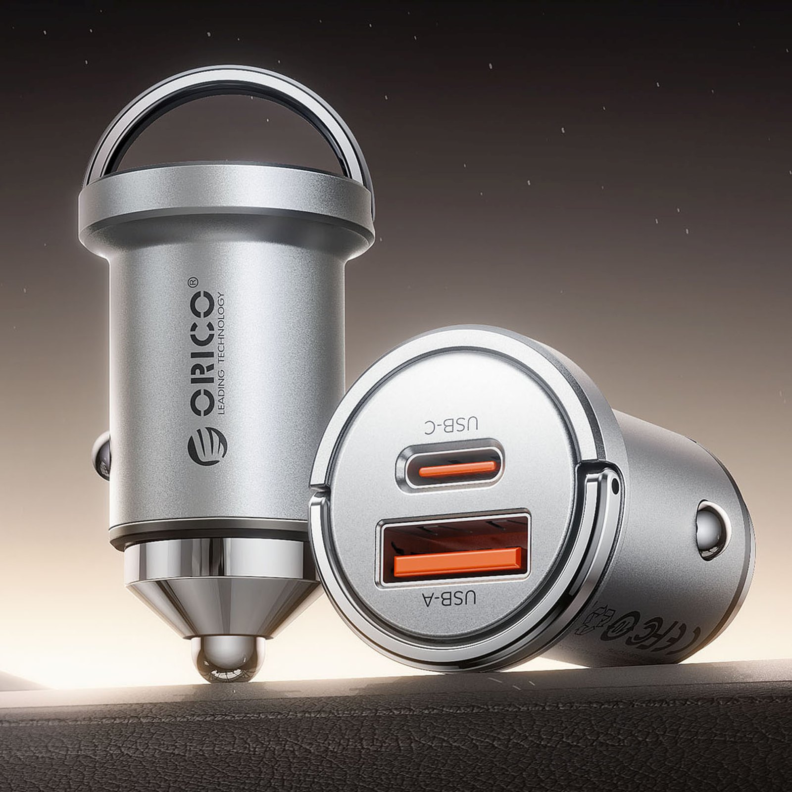 Ładowarka samochodowa USB-A USB-C 45W - srebrna (3)