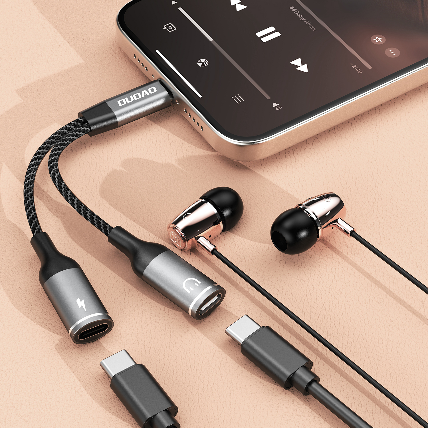 2w1 Adapter przejściówka rozdzielacz USB-C na zasilanie i słuchawki - szary (5)
