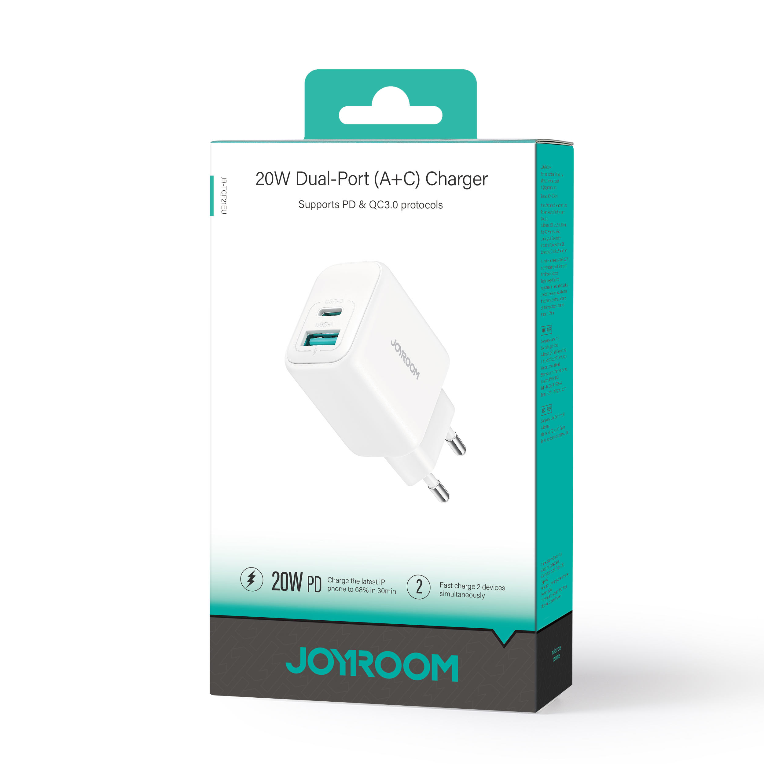 Ładowarka sieciowa USB-C USB-A 20W PD QC 3.0 - biała (8)
