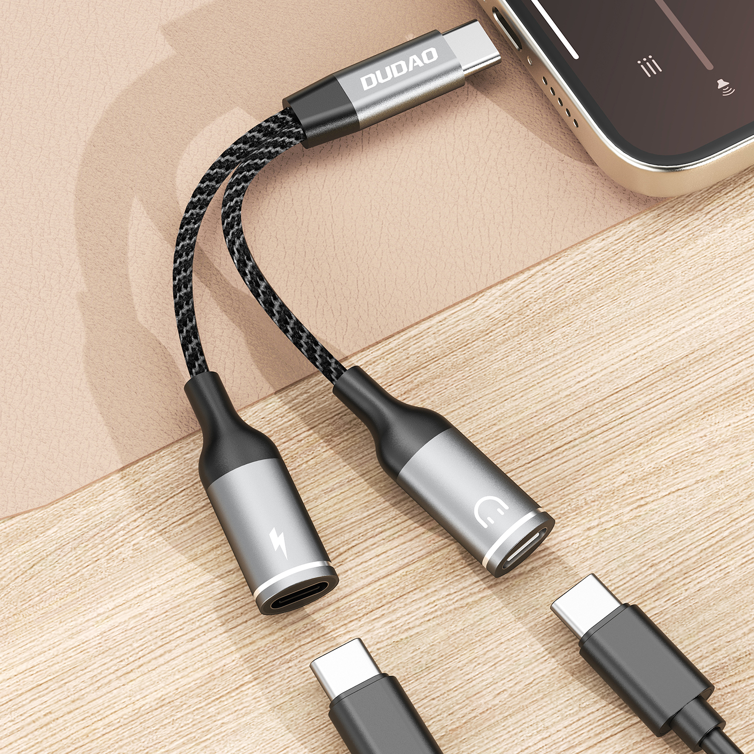 2w1 Adapter przejściówka rozdzielacz USB-C na zasilanie i słuchawki - szary (3)
