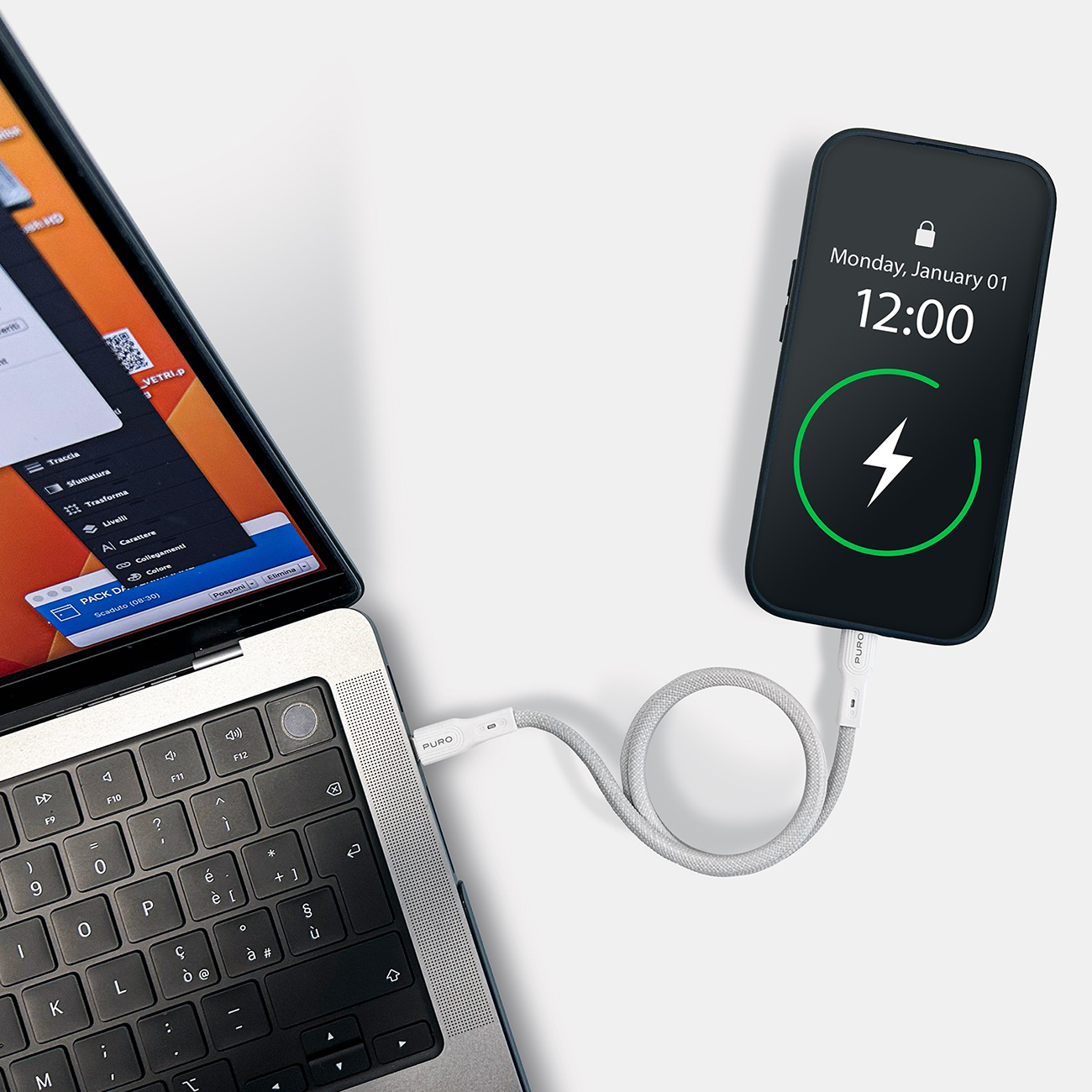 Kabel przewód magnetyczny USB-C 60W USB 1m - biały (5)