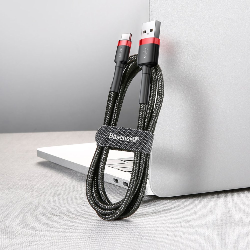 Wytrzymały nylonowy kabel przewód USB USB-C QC3.0 2A 3M czarno-czerwony (5)