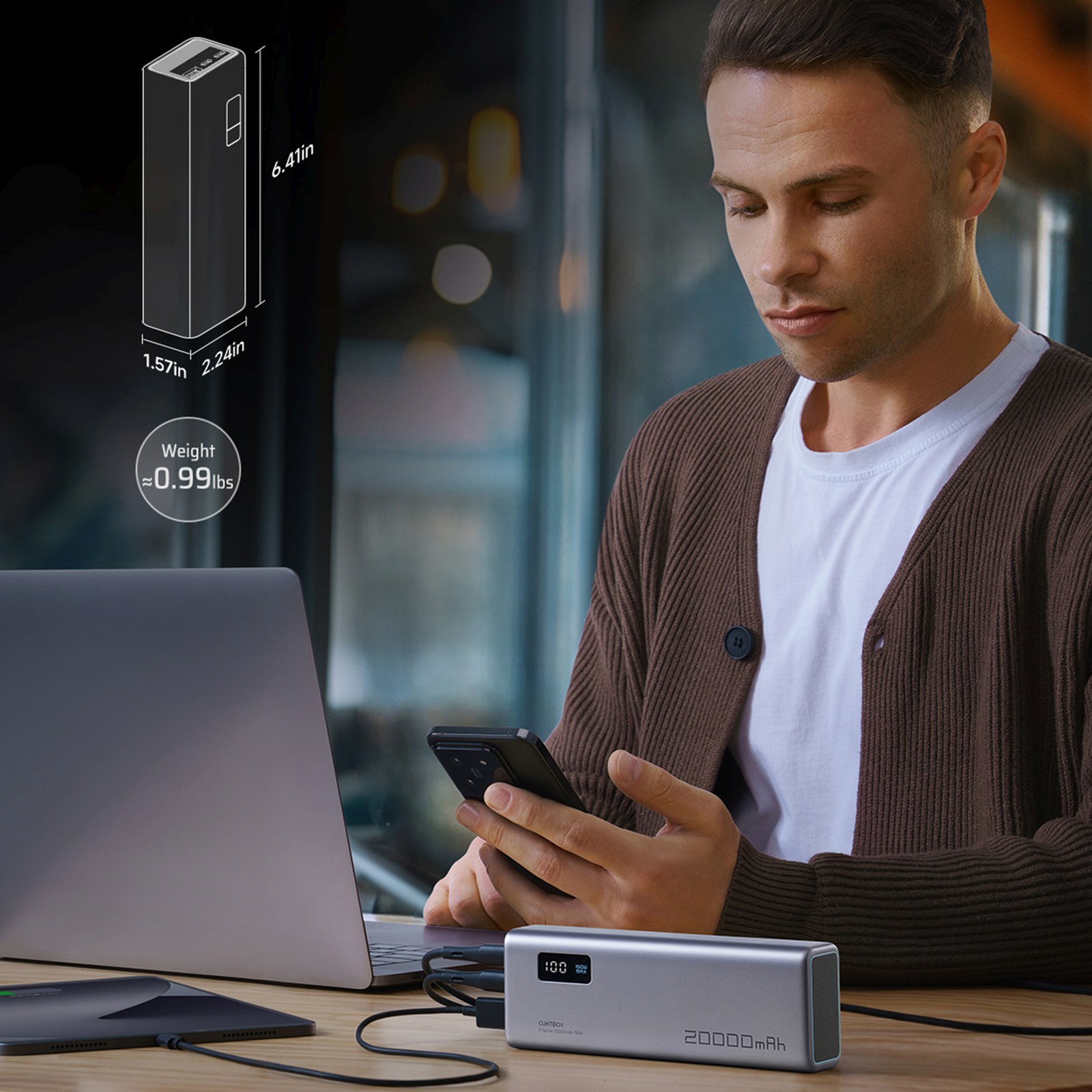 Powerbank 20000mAh USB-A USB-C 150W - szary (4)