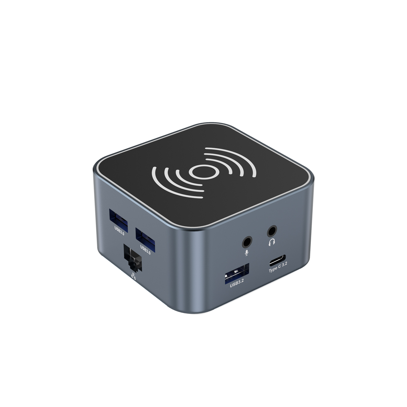12w1 Hub z ładowarką bezprzewodową USB-A USB-C HDMI RJ45 SD TF mini jack - szary (3)