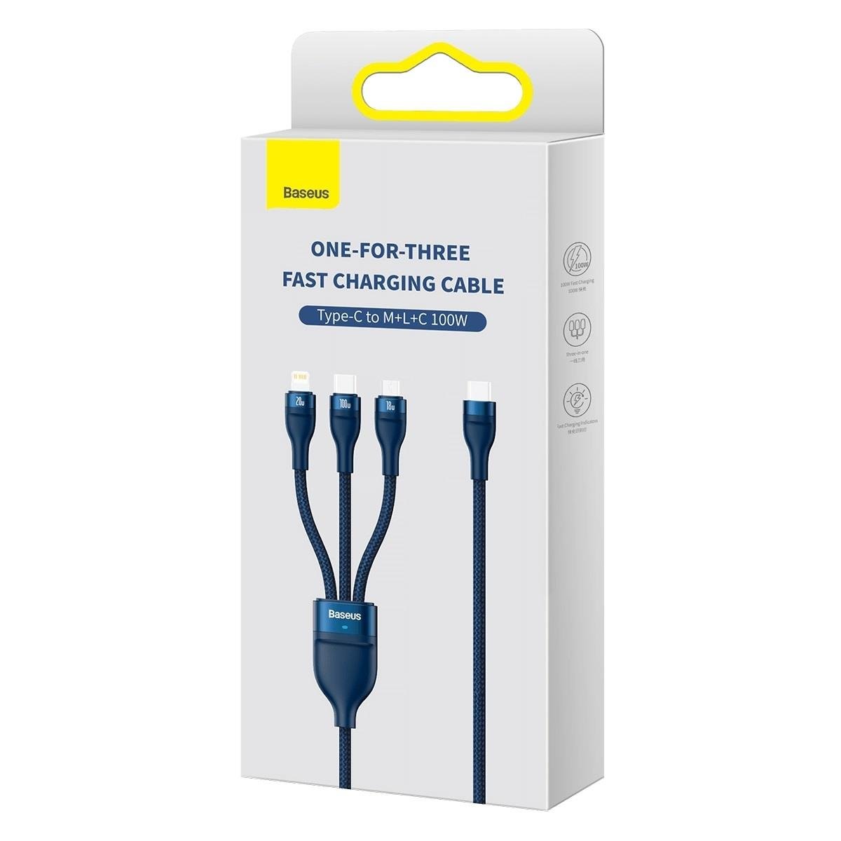 Flash Series II kabel USB-C USB Typ A Iphone Lightning microUSB 100W 1.5m niebieski (5)