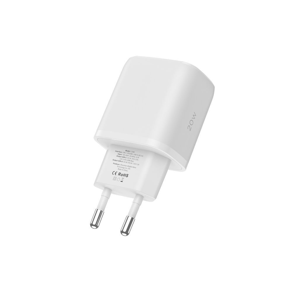 Ładowarka sieciowa C20W USB-A USB-C PD QC 20W - biała (5)