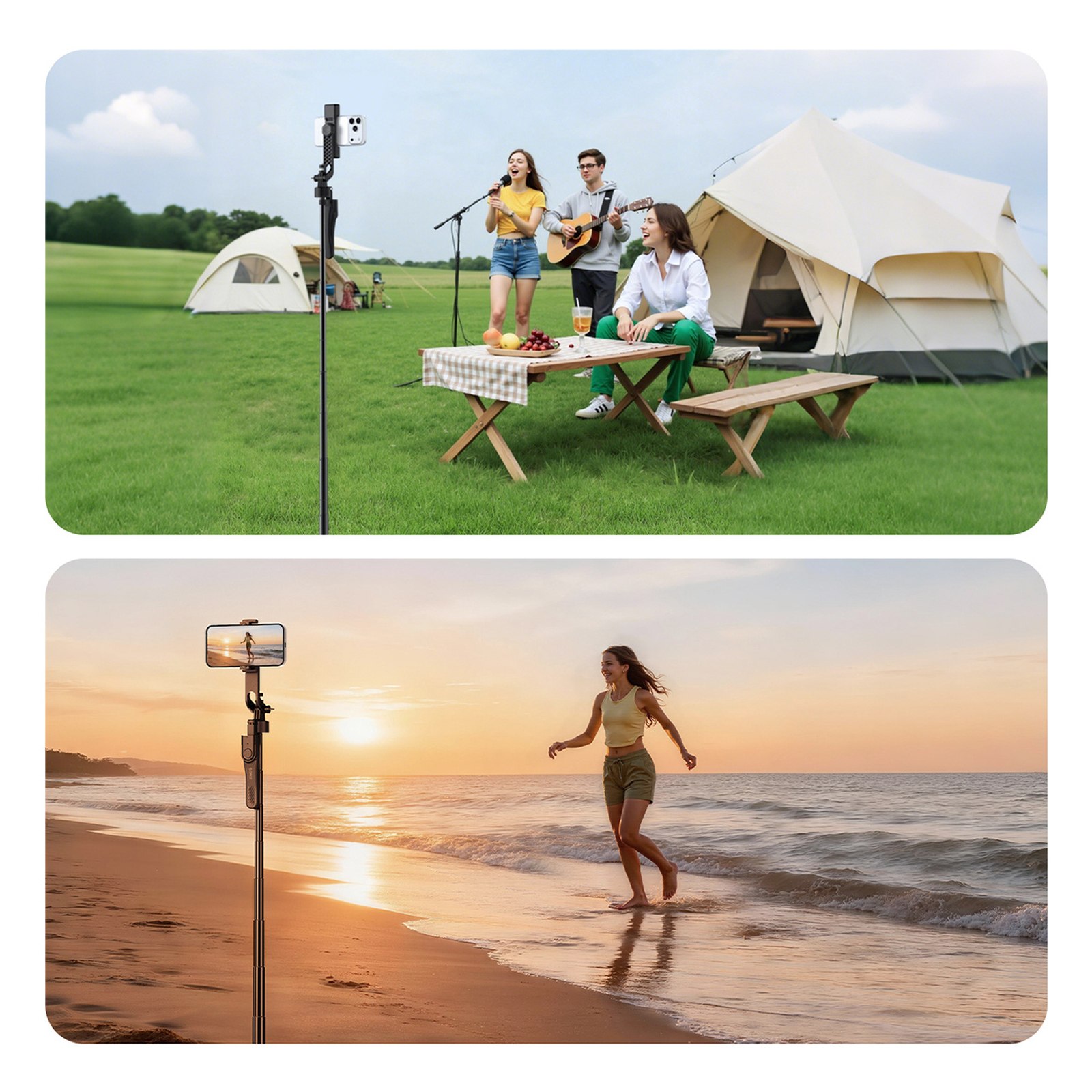 Selfie stick tripod 1/4'' na telefon kamerę aparat z obrotem 360 Bluetooth - czarny (9)
