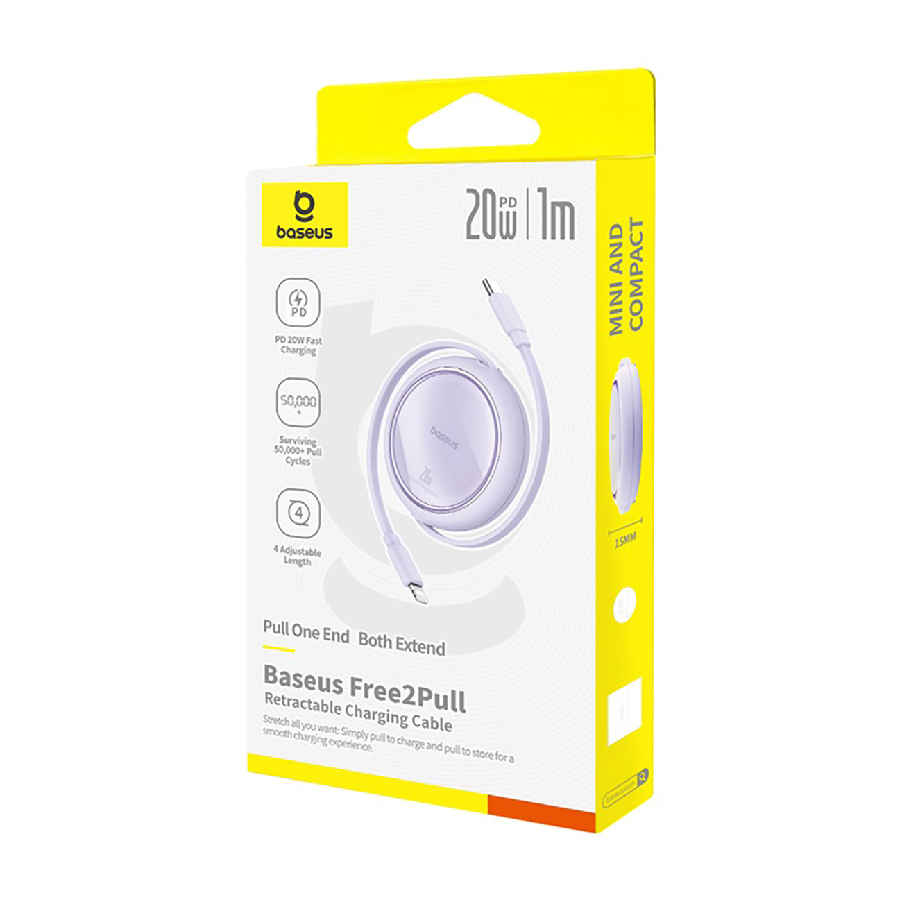 Kabel przewód zwijany Free2Pull USB-C - iPhone Lightning 20W 1m - fioletowy (7)
