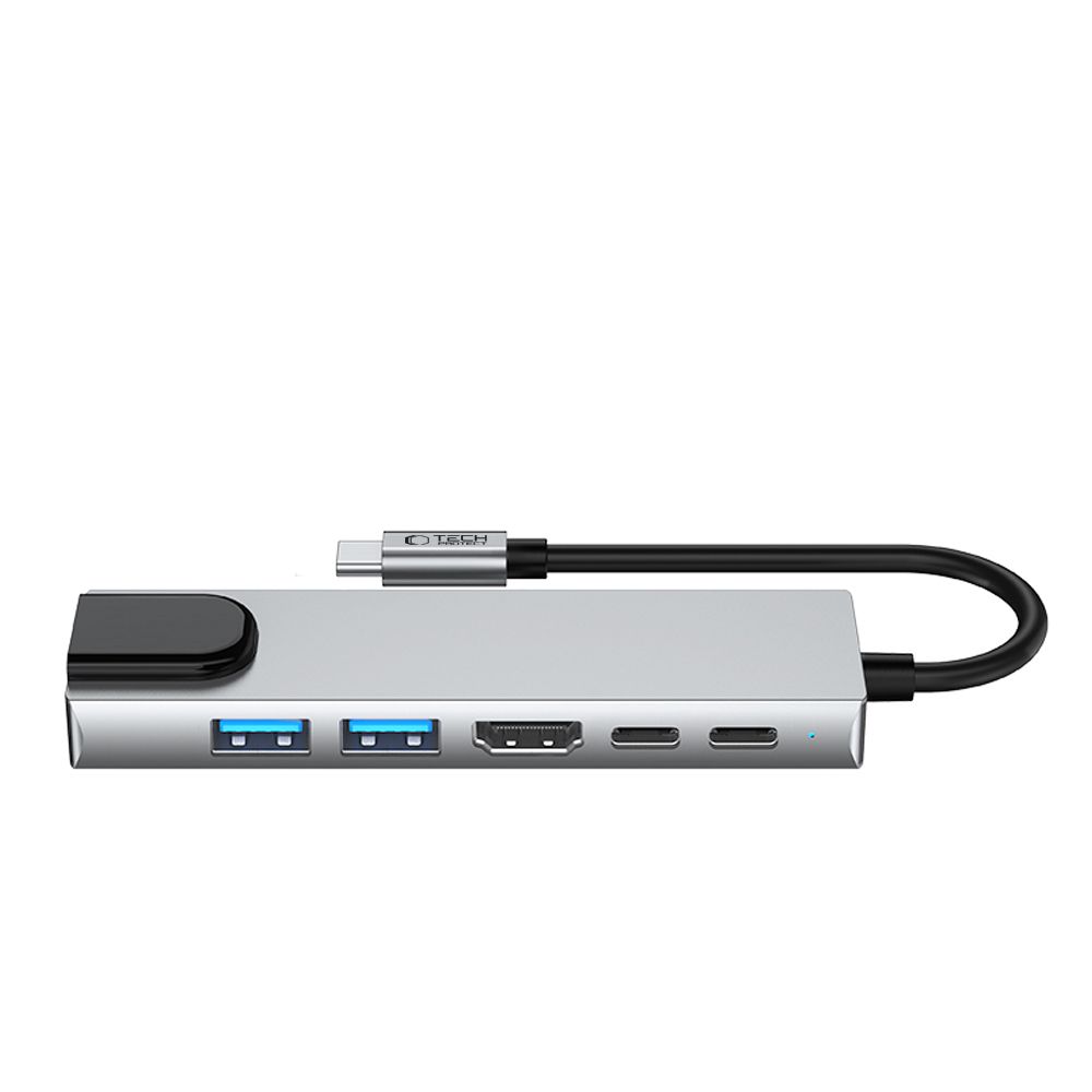 6w1 HUB Adapter USB-C USB-A HDMI RJ45 4K 30Hz PD 100W - szary (3)