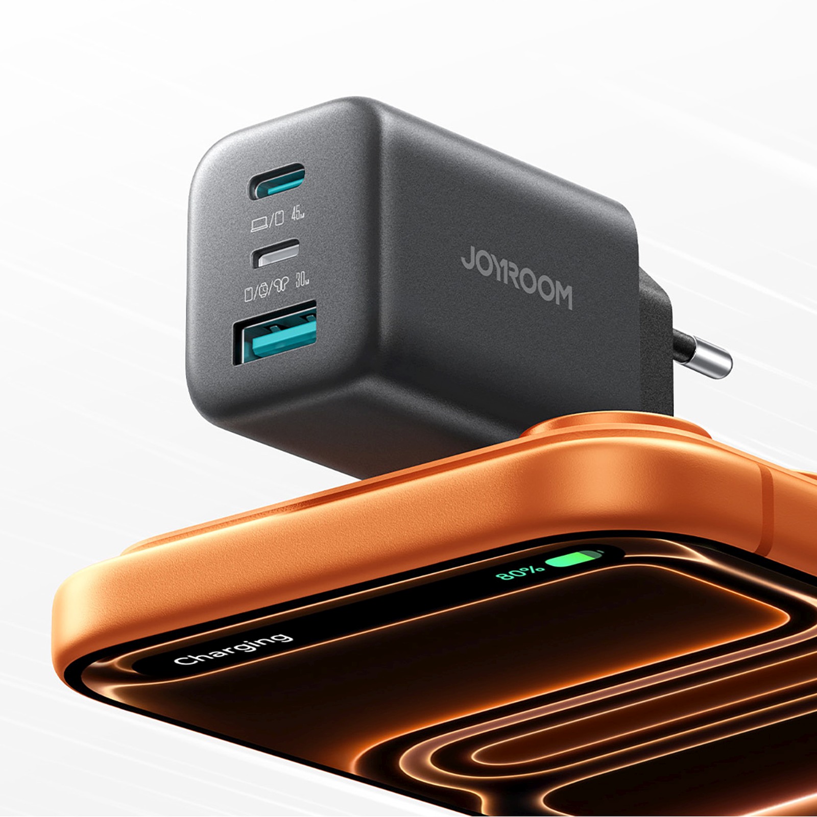 Ładowarka sieciowa USB-C iPhone Lightning USB-A GaN 45W - czarna (9)