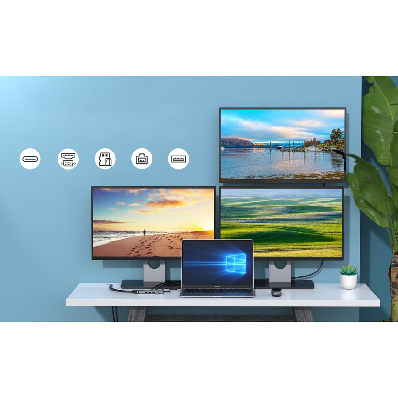 Adapter HUB wielofunkcyjny z wyświetlaczem USB-C USB-A VGA AUX SD TF 12w1 szary (7)