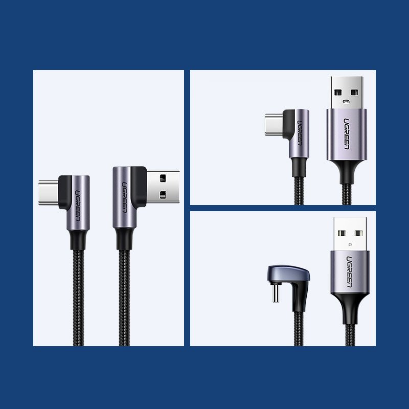 Kątowy kabel przewód USB - USB-C QC 3.0 3A 1m szary (6)