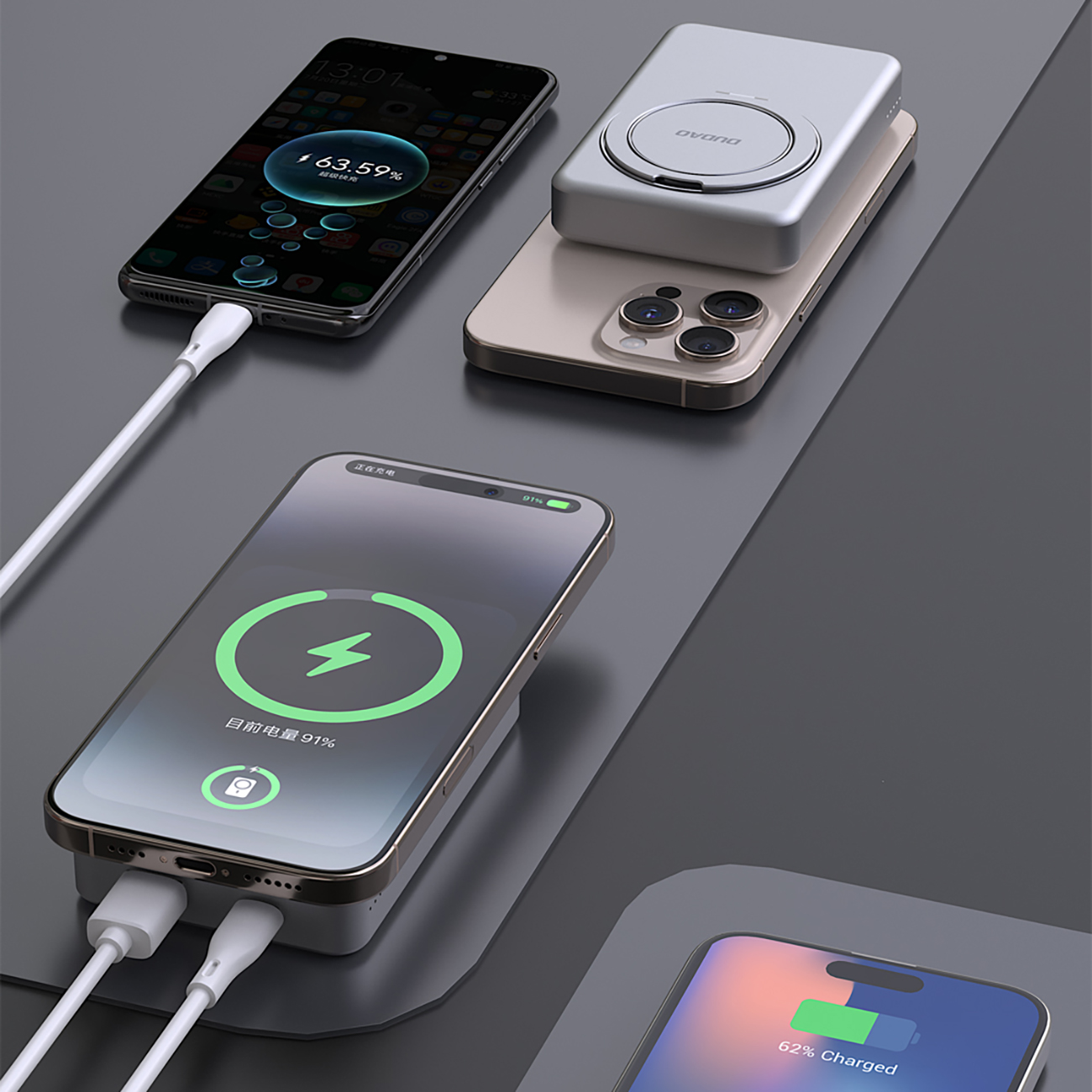 Powerbank K28 10000mAh z MagSafe z metalową obudową i podstawką PD 22.5W - srebrny (10)