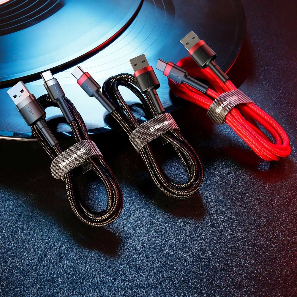Wytrzymały nylonowy kabel przewód USB USB-C QC3.0 2A 3M czarno-czerwony (6)