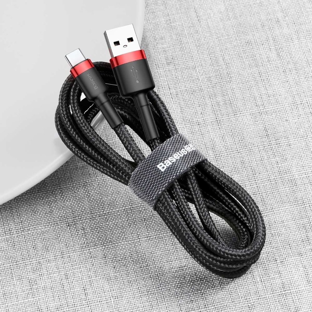 Wytrzymały nylonowy kabel przewód USB USB-C QC3.0 2A 3M czarno-czerwony (4)