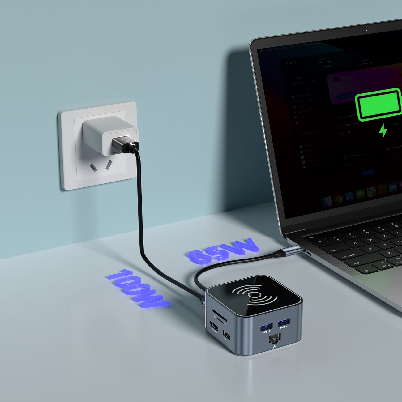 12w1 Hub z ładowarką bezprzewodową USB-A USB-C HDMI RJ45 SD TF mini jack - szary (7)