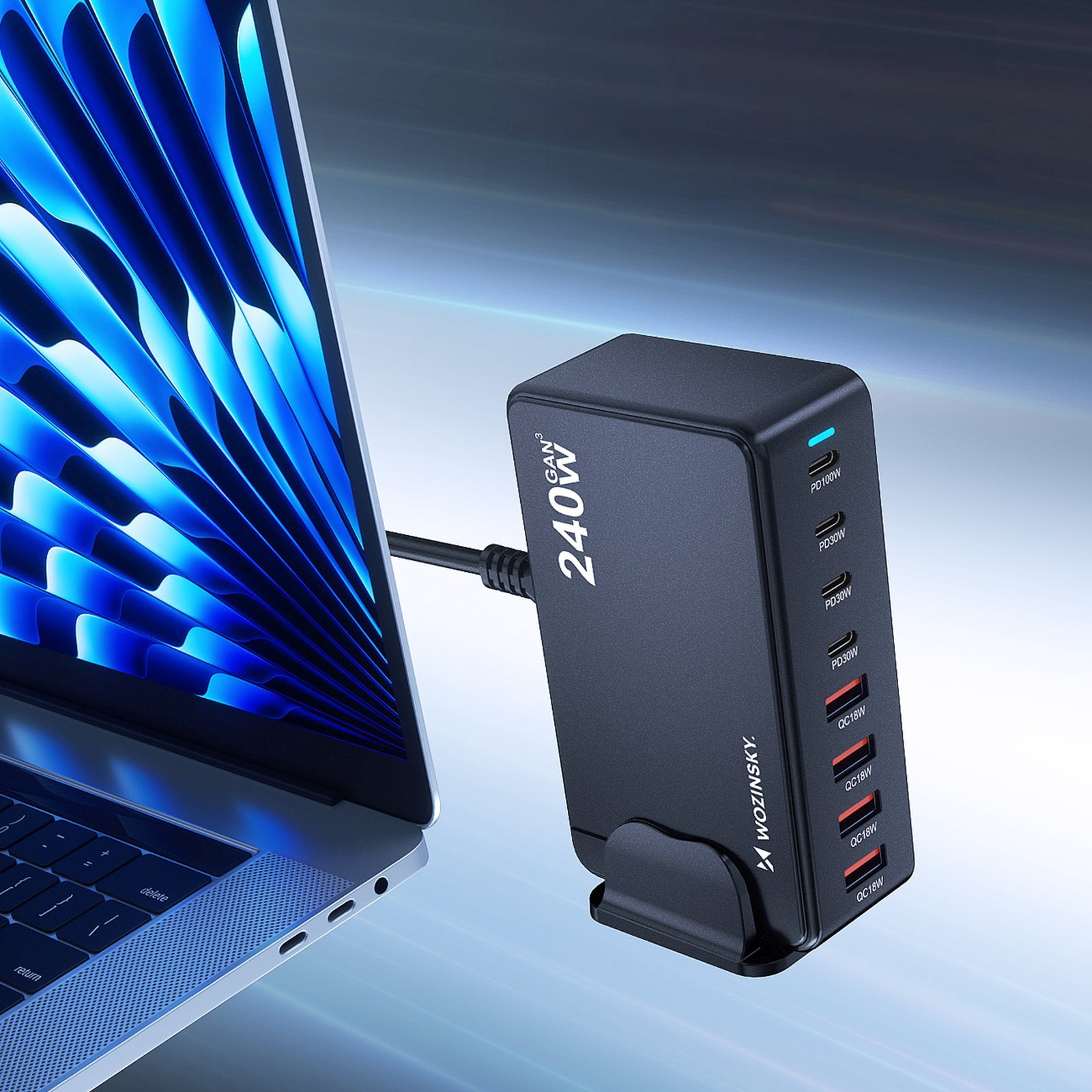 Stacja ładująca biurkowa 4x USB-A 4x USB-C GaN QC3 240W - czarna (6)