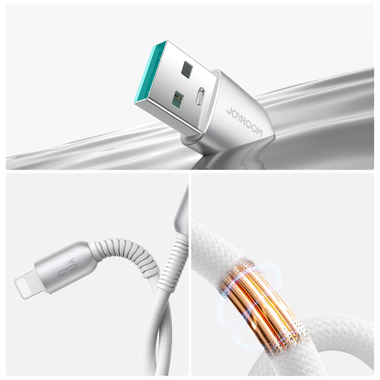 Kabel przewód Cutting-Edge Series 3A USB-A - iPhone Lightning 1.2m - szary (8)