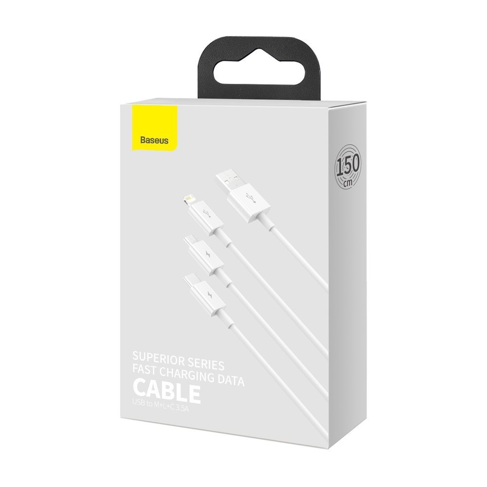 Superior 3w1 kabel USB Iphone Lightning USB-C microUSB 3.5 A 1.5 m Biały (5)