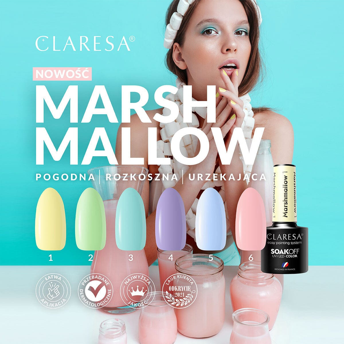 CLARESA lakier hybrydowy MARSHMALLOW 6 5g (3)