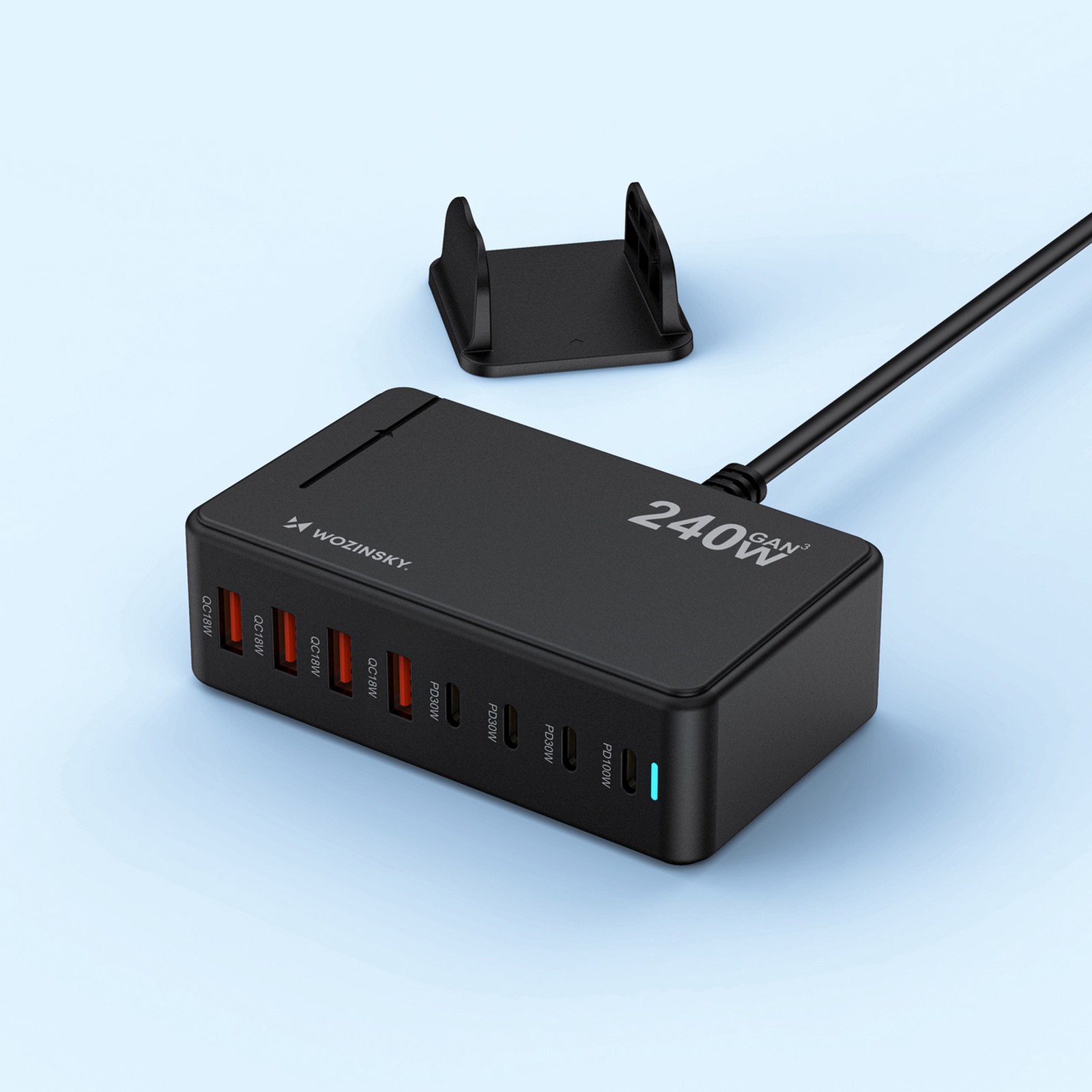 Stacja ładująca biurkowa 4x USB-A 4x USB-C GaN QC3 240W - czarna (5)