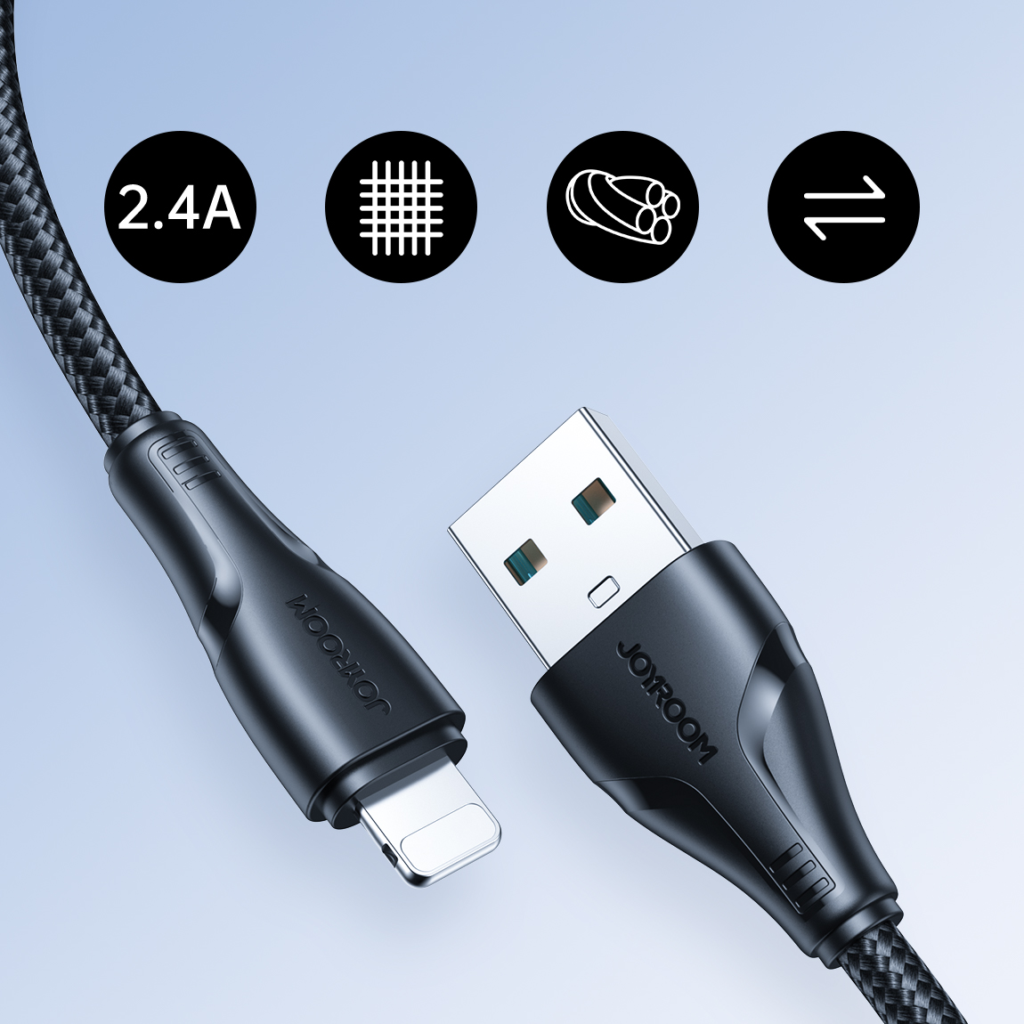 Kabel przewód do iPhone USB - Lightning 2.4A Surpass Series 1.2 m czarny (9)