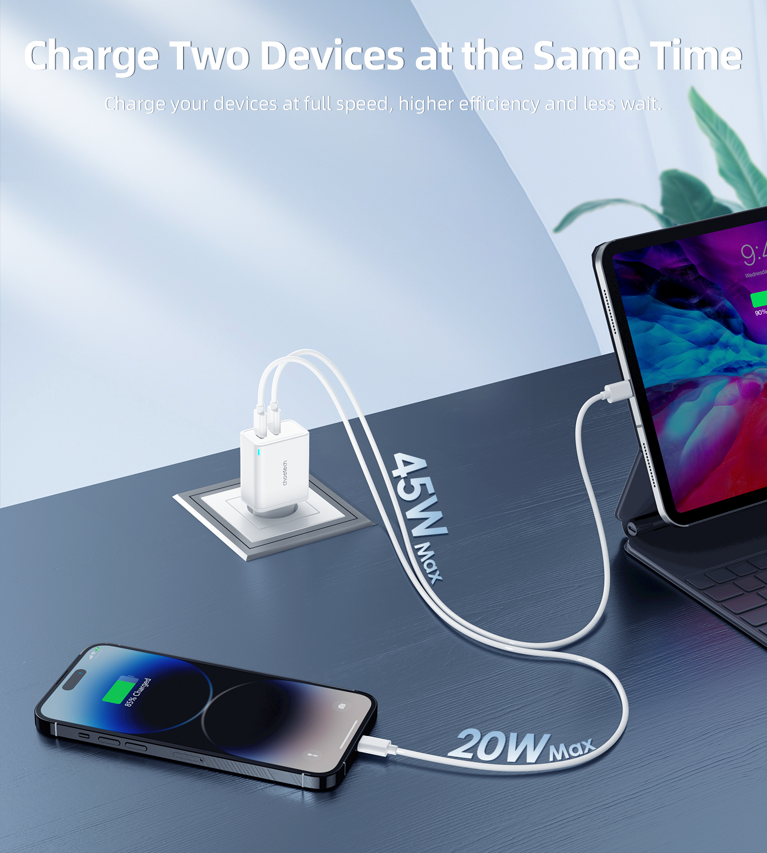 Ładowarka sieciowa GaN 2x USB-C PD 65W biała (6)