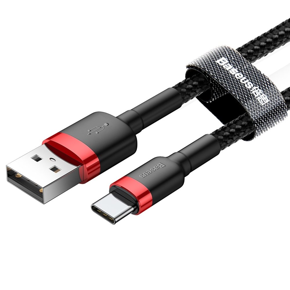 Wytrzymały nylonowy kabel przewód USB USB-C QC3.0 2A 3M czarno-czerwony (3)