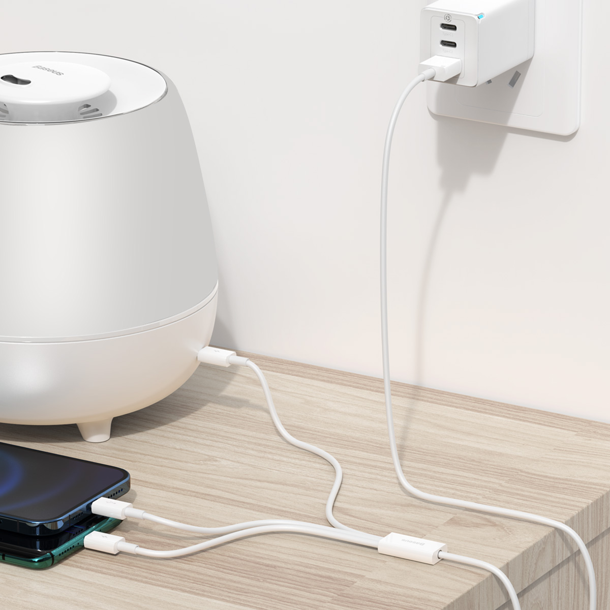 3w1 Kabel przewód Superior Series USB-A - USB-C / iPhone Lightning / micro USB 3.5A 0.5m - biały (10)