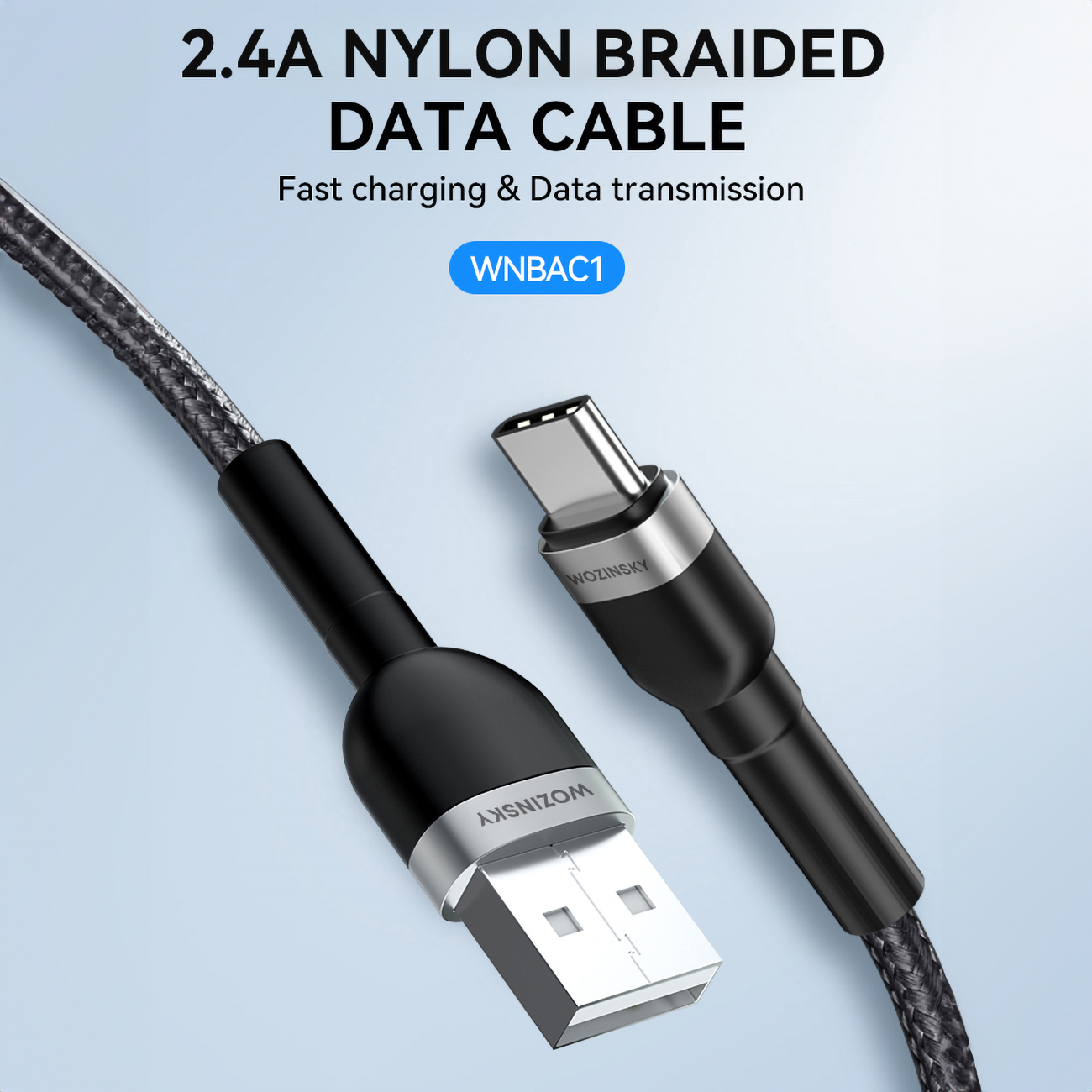 Kabel przewód w oplocie USB-A - USB-C 2.4A 1m czarny (6)