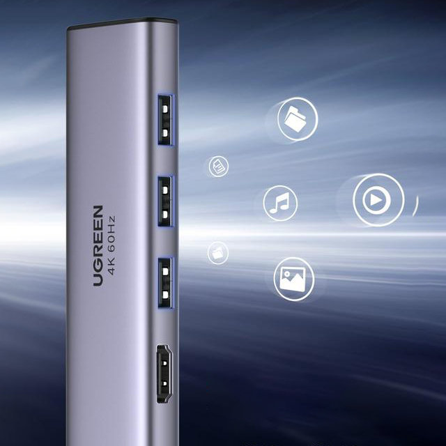 6w1 wielofunkcyjny HUB USB-C - 3x USB HDMI 4K czytnik kart SD i TF szary (7)