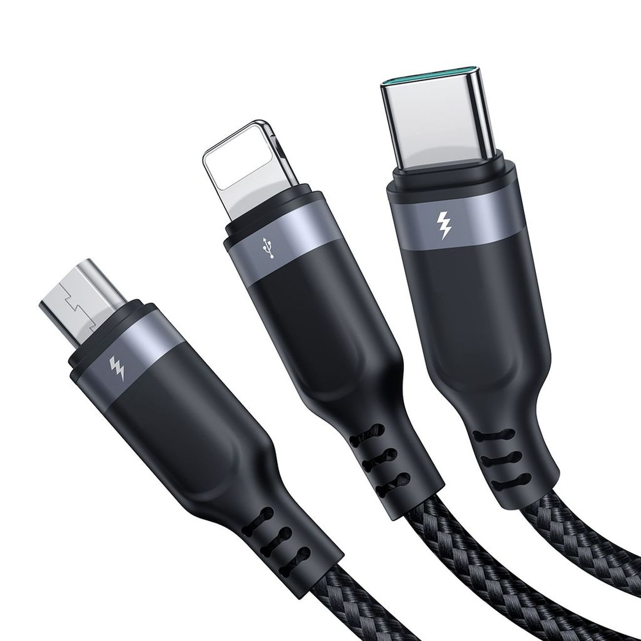 Kabel przewód 3w1 USB-A - Lightning USB-C MicroUSB 1.2m - czarny (3)