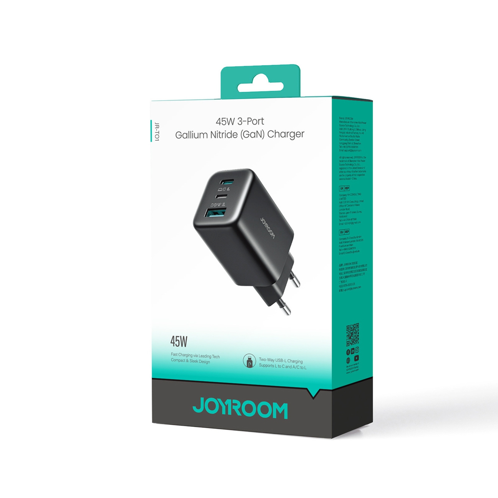 Ładowarka sieciowa USB-C iPhone Lightning USB-A GaN 45W - czarna (7)
