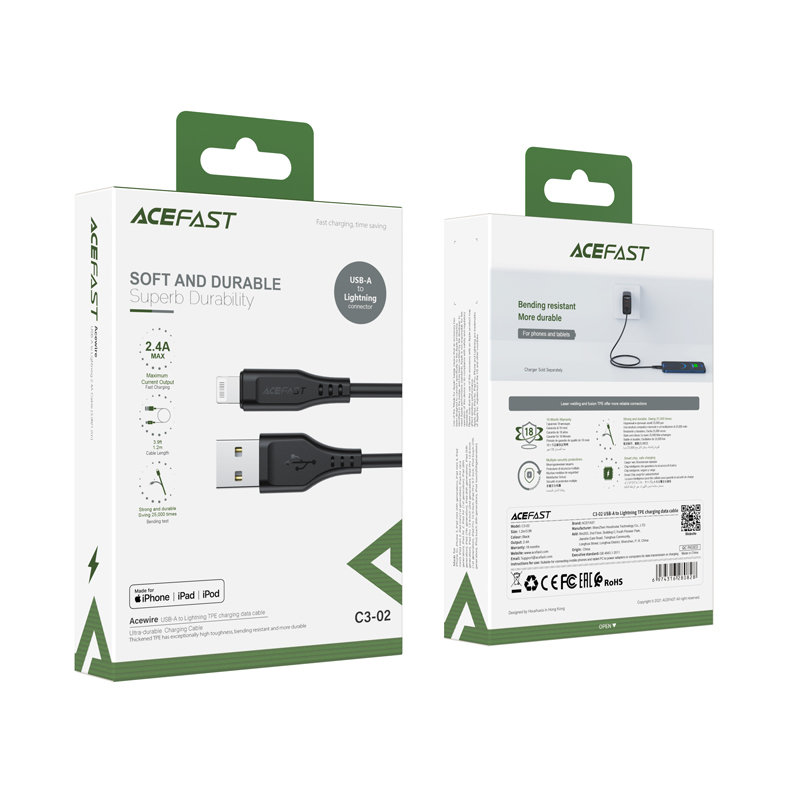 Kabel przewód do iPhone MFI USB - Lightning 2.4A 1.2m czarny (5)