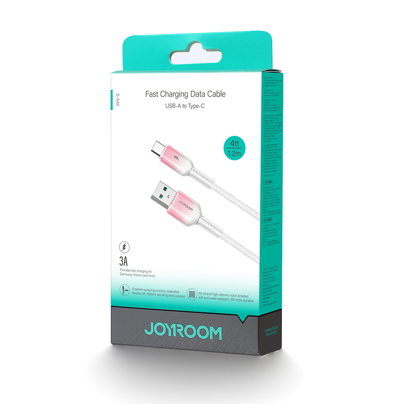 Kabel przewód Crystal-Clear Series 3A USB-A - USB-C 1.2m - biały (8)