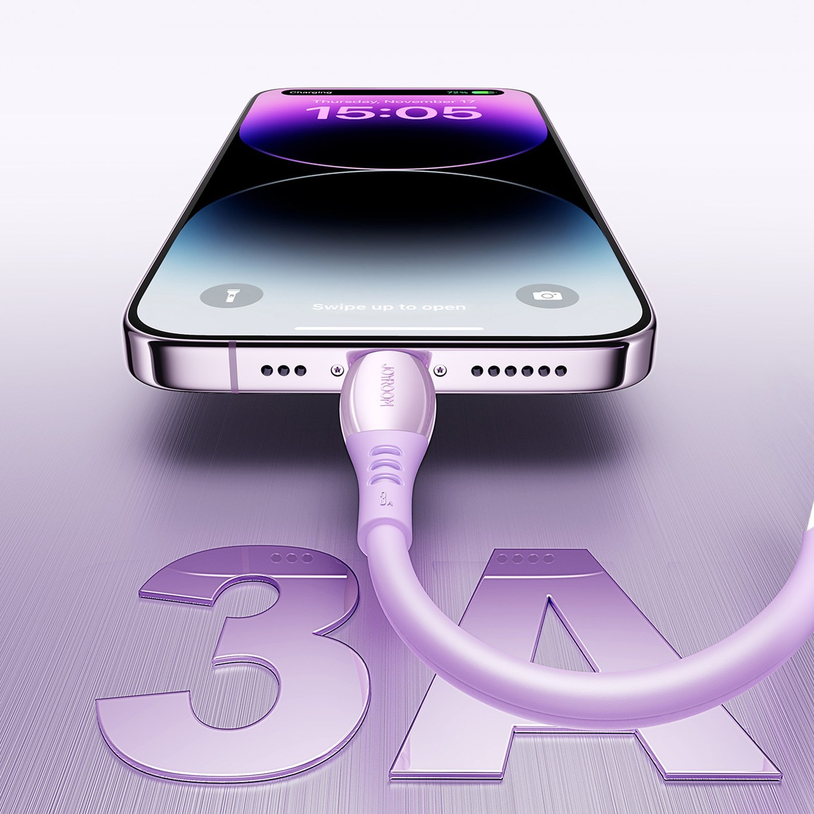 Kabel przewód USB-A - iPhone Lightning Vibrant Series 3A 1.2m - fioletowy (7)