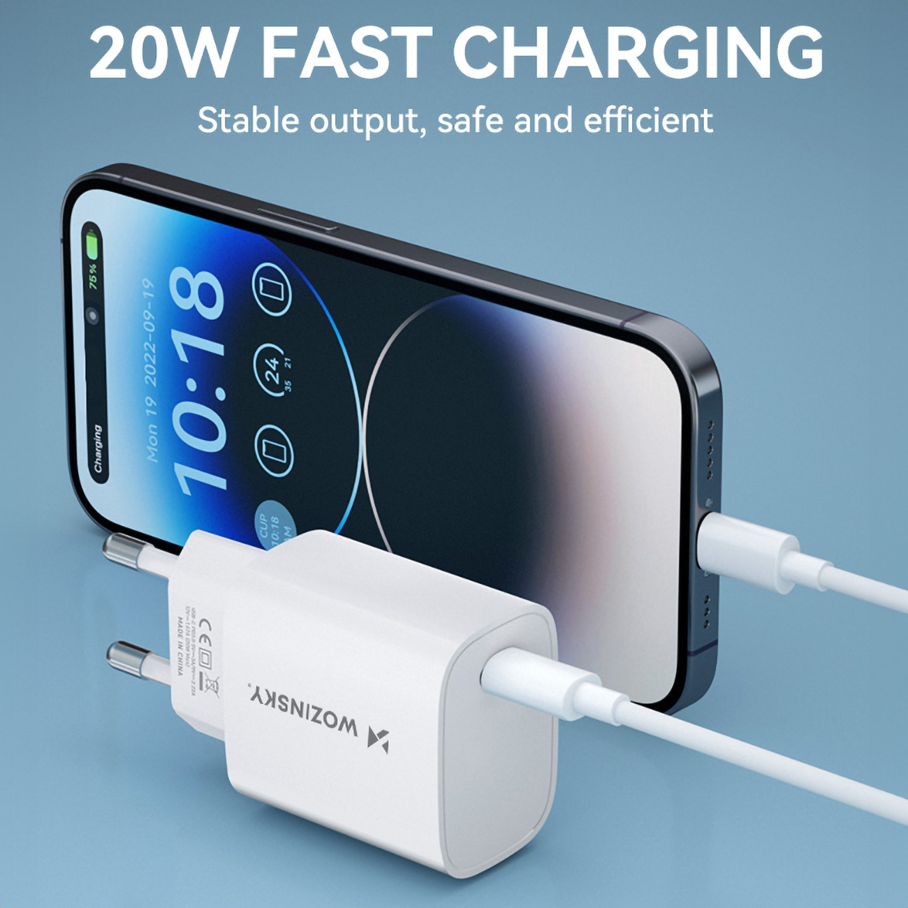 Ładowarka sieciowa 20W USB-C 100-240V biała (9)