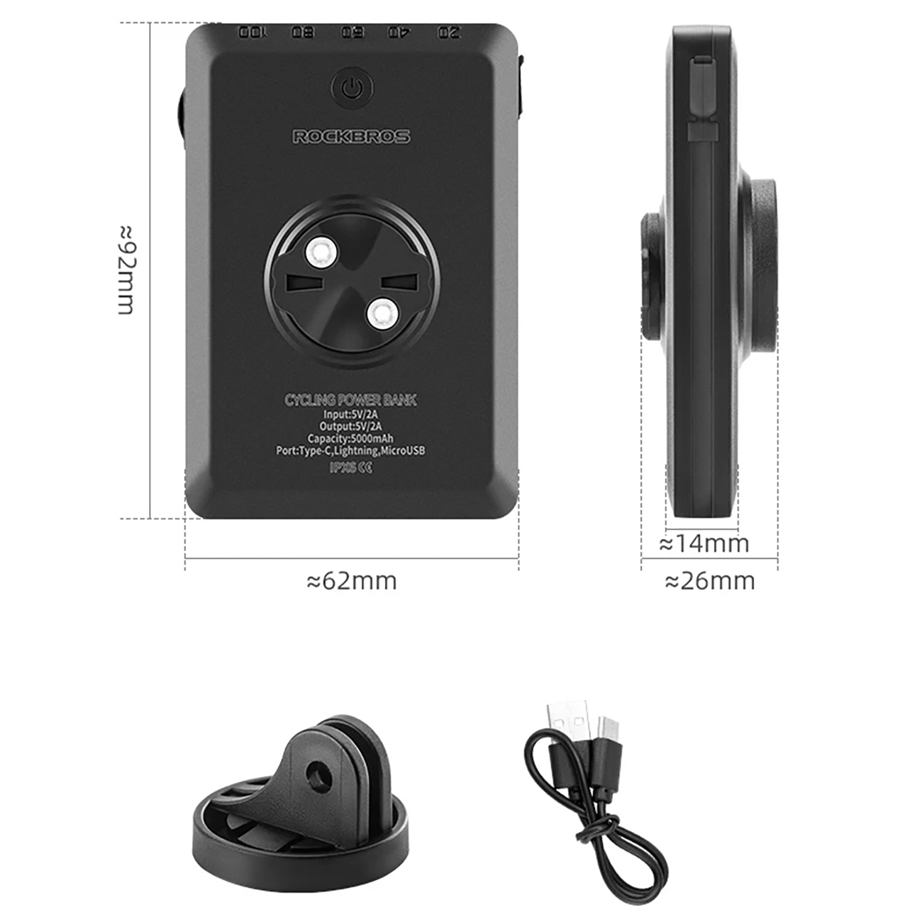 2w1 Lampka rowerowa przednia 150lm pod licznik z powerbankiem 5000mAh IPX6 - czarna (10)