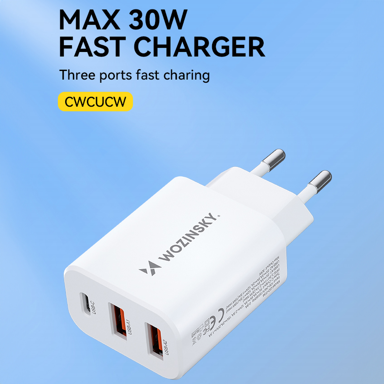 Ładowarka sieciowa 100-240V 30W USB-C 2x USB-A biała (6)